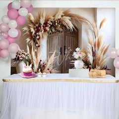 Lofaris Barn Door Floral Backdrop Pampa Grass Arch and Rose Arrangements for Rustic Party