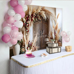 Lofaris Barn Door Floral Backdrop Pampa Grass Arch and Rose Arrangements for Rustic Party