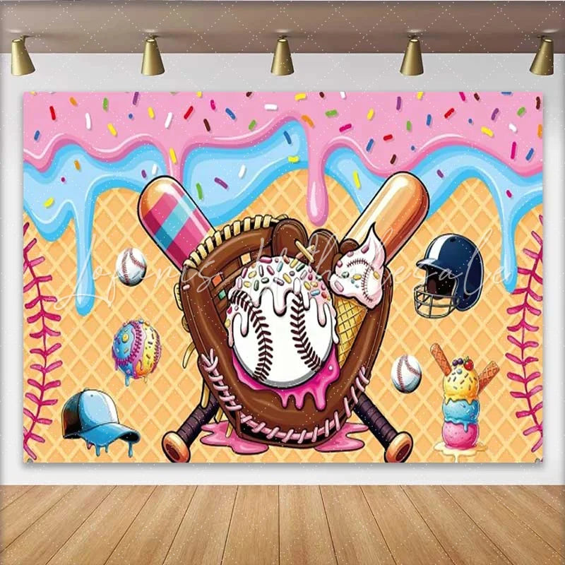 Lofaris Baseball and Sweet Ice Cream Birthday Backdrop Sports Theme Party Decoration Background for Boys