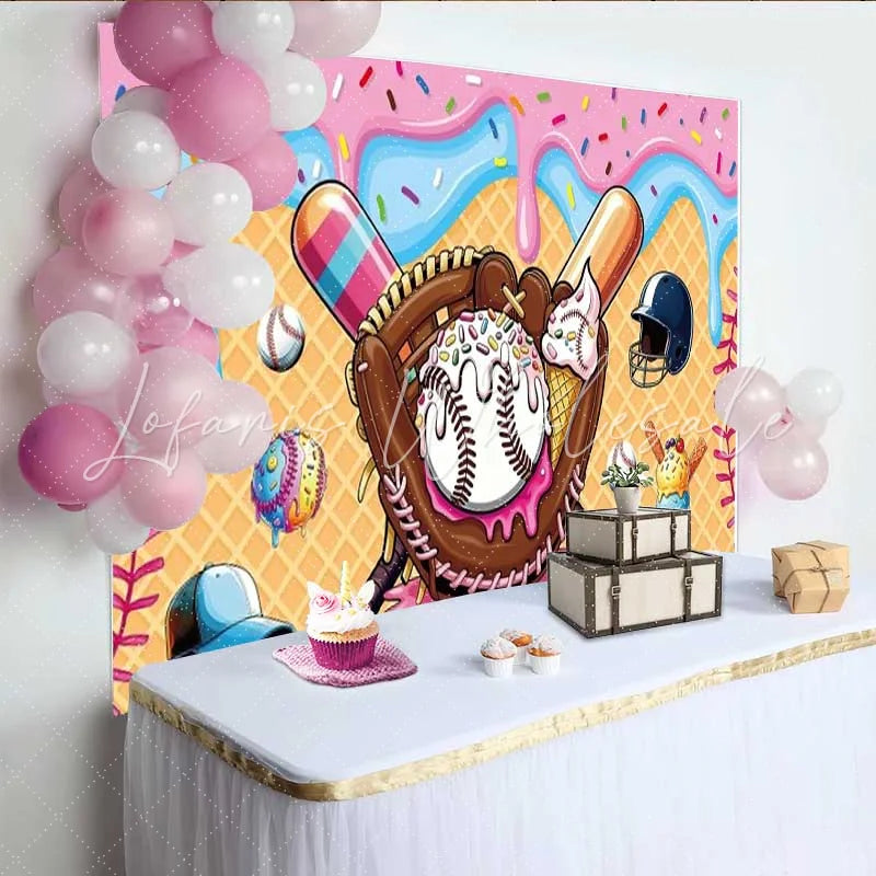Lofaris Baseball and Sweet Ice Cream Birthday Backdrop Sports Theme Party Decoration Background for Boys