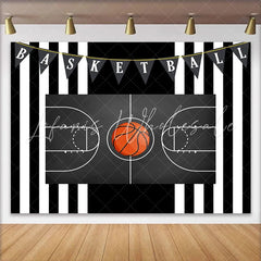 Lofaris Basketball Court Birthday Backdrop Black and White Stripes Sports Theme Photography Background for Boys