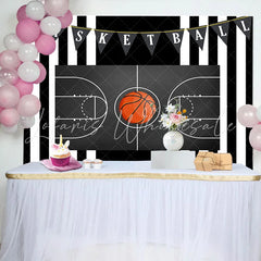 Lofaris Basketball Court Birthday Backdrop Black and White Stripes Sports Theme Photography Background for Boys