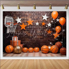 Lofaris Basketball Court Birthday Backdrop Urban Brick Wall with Sports Gear Party Banner