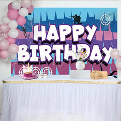 Lofaris Battle Royal Video Game Birthday Backdrop Skydive Parachute Gamer Party Decoration Blue Purple Geometry Photo Background