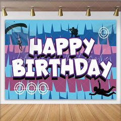 Lofaris Battle Royal Video Game Birthday Backdrop Skydive Parachute Gamer Party Decoration Blue Purple Geometry Photo Background