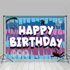 Lofaris Battle Royal Video Game Birthday Backdrop Skydive Parachute Gamer Party Decoration Blue Purple Geometry Photo Background