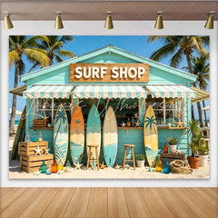 Lofaris Beach Surf Shop Photography Backdrop with Palm Trees and Surfboards Tropical Summer Background for Photo Booth Props
