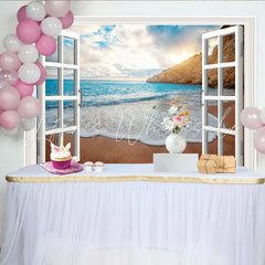 Lofaris Beach Window View Photography Backdrop with Ocean Waves and Cliff Scenic Coastal Background for Studio Photoshoot and Home Decor
