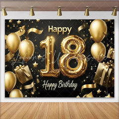 Lofaris Black and Gold 18th Birthday Backdrop with Foil Balloons and Gifts Elegant Party Background for Photoshoot