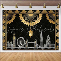 Lofaris Black and Gold Art Deco London City Photography Backdrop Elegant Skyline Background for Party Decor and Studio Photoshoot
