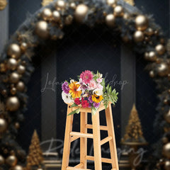 Lofaris Black and Gold Balloon Arch Photography Backdrop Elegant Christmas Decor New Year’s Eve Party Photo Booth