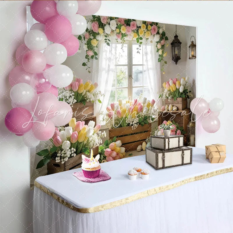 Lofaris Black and Gold Happy Birthday Backdrop with Balloons Elegant Party Decoration Prop for Men and Women
