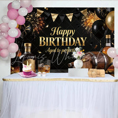 Lofaris Black and Gold Men’s Birthday Backdrop with Whiskey and Cigar Aged to Perfection Party Decor for Adult Celebration Photoshoot
