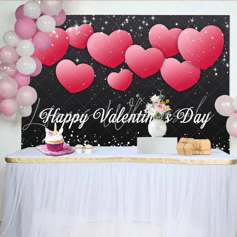 Lofaris Black and Pink Hearts Happy Valentine’s Day Party Backdrop Romantic Sparkle Celebration Decor.
