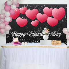 Lofaris Black and Pink Hearts Happy Valentine’s Day Party Backdrop Romantic Sparkle Celebration Decor.