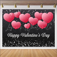 Lofaris Black and Pink Hearts Happy Valentine’s Day Party Backdrop Romantic Sparkle Celebration Decor.