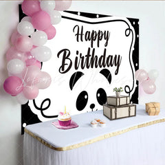 Lofaris Black and White Panda Happy Birthday Backdrop Polka Dots Party Background for Kids