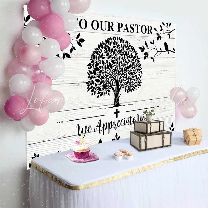 Lofaris Black and White Tree of Life Pastor Appreciation Backdrop Thank You Church Event Decor Photography Background