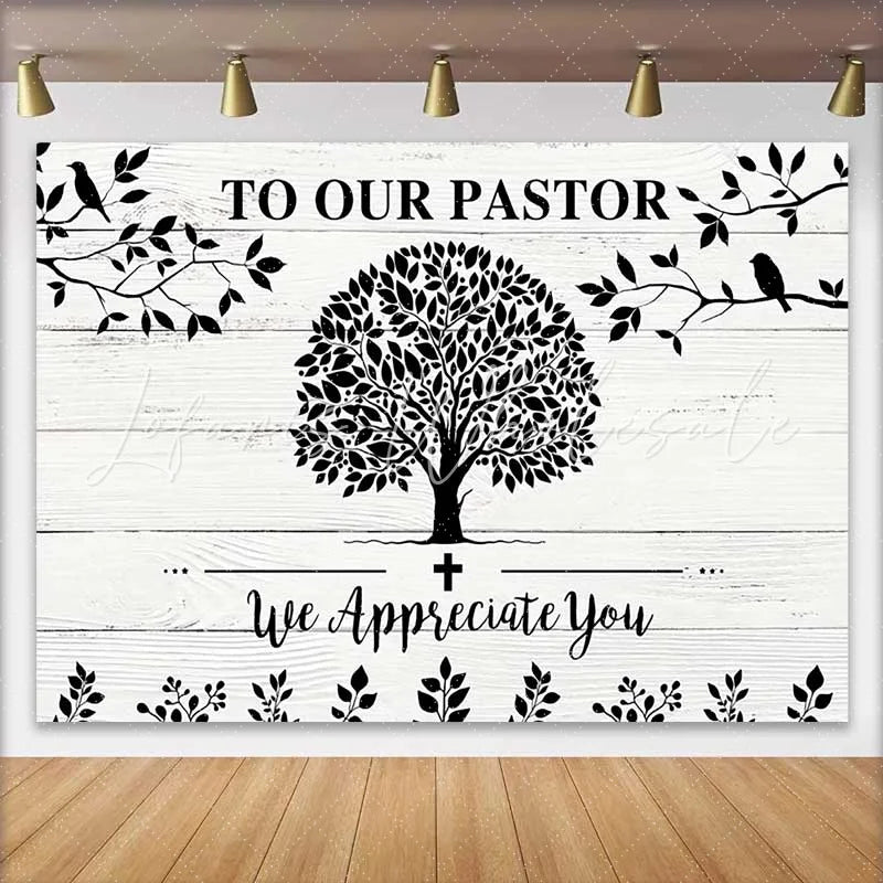 Lofaris Black and White Tree of Life Pastor Appreciation Backdrop Thank You Church Event Decor Photography Background