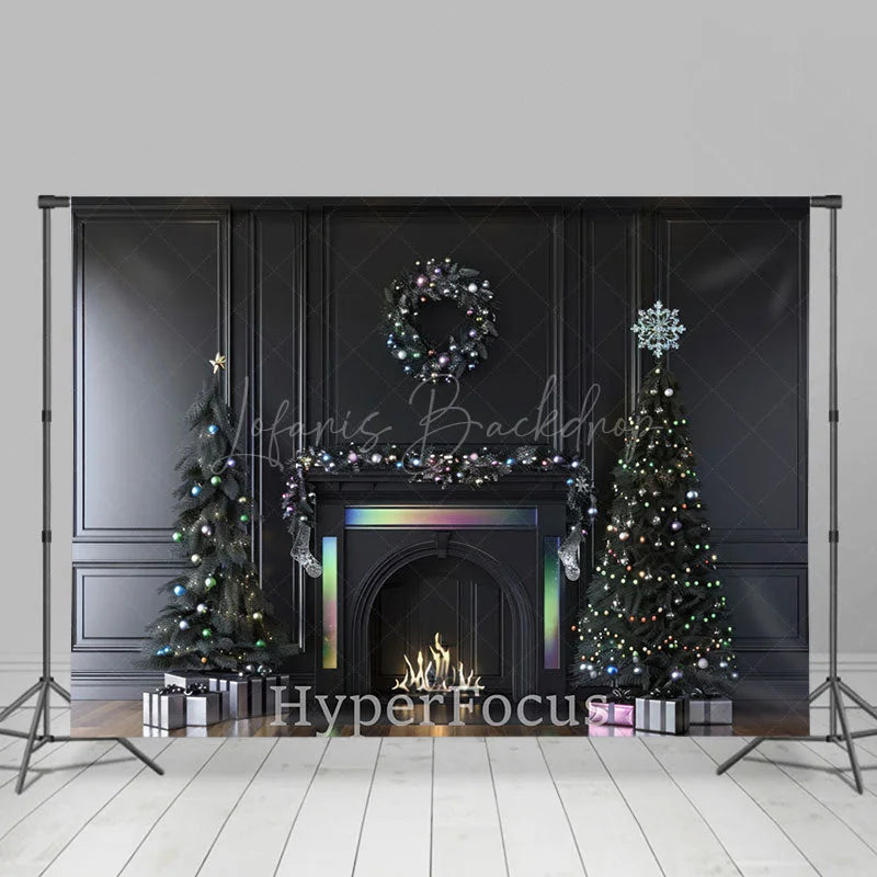 Lofaris Black Wall Colorful Fireplace Christmas Backdrop