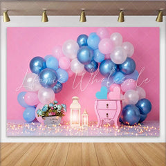 Lofaris Blue and Pink Balloon Arch Cake Smash Backdrop Floral Lantern Table Girl Boy Birthday Party Background