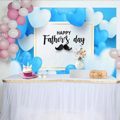 Lofaris Blue and White Heart Fathers Day Backdrop with Mustache Festive Party Decor for Celebration Photography