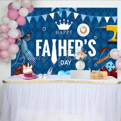 Lofaris Blue Argyle Fathers Day Backdrop with Tie Tools and Gift Box Elegant Celebration Background for Party Decor and Photoshoot