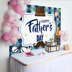 Lofaris Blue Argyle Happy Father’s Day Backdrop with Baseball Glove and Hat Mustache and Glasses Photo Background for Party Decor