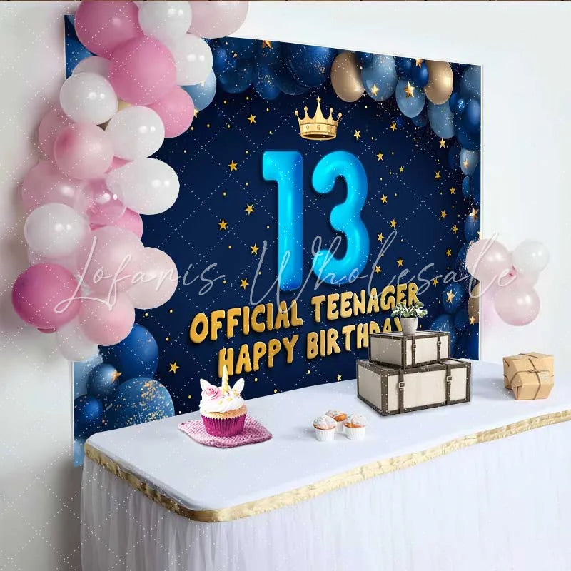 Lofaris Blue Balloon Arch 13th Birthday Backdrop Official Teenager 13 Gold Stars Party Decoration