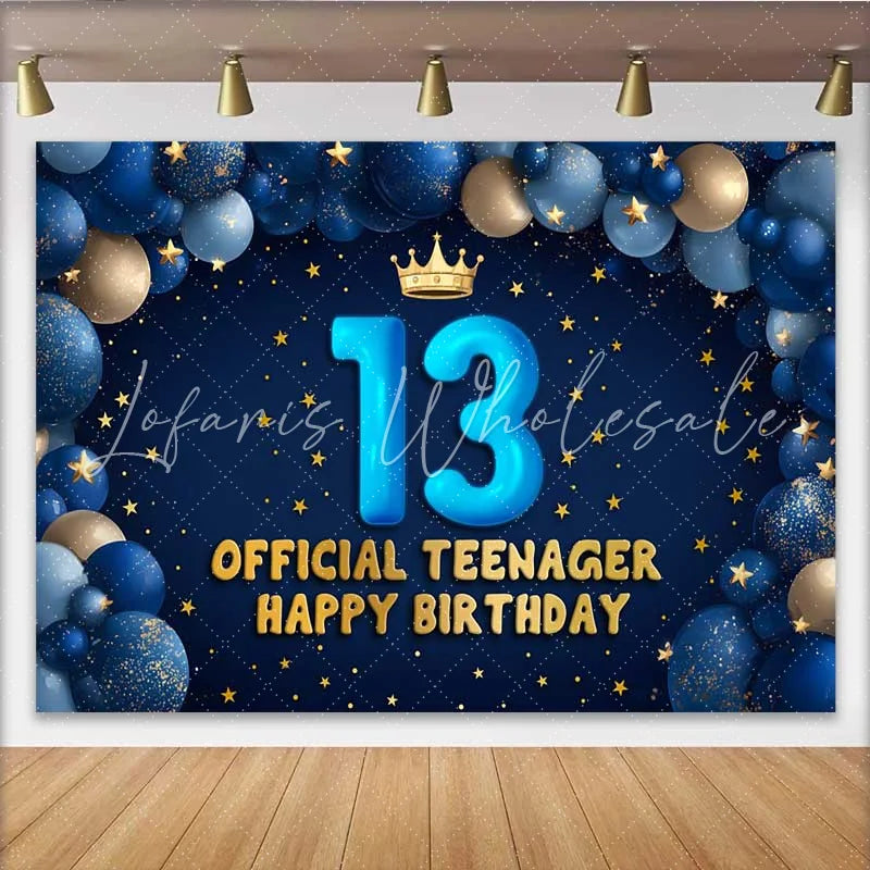 Lofaris Blue Balloon Arch 13th Birthday Backdrop Official Teenager 13 Gold Stars Party Decoration