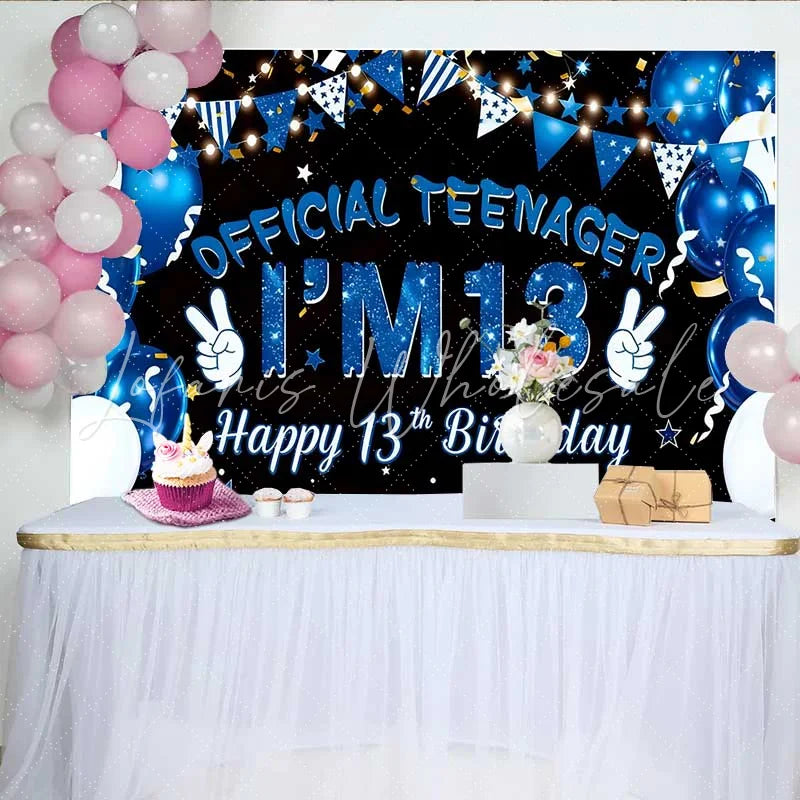 Lofaris Blue Balloons Official Teenager 13th Birthday Backdrop IM 13 Galaxy Stars Milestone Party Decor