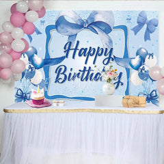 Lofaris Blue Bow Happy Birthday Backdrop Watercolor Balloons Diamonds Sparkle Background Boy Prince Party Cake Table Banner