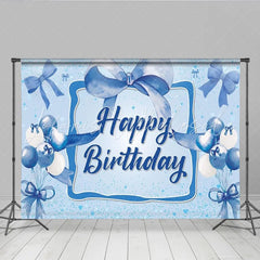 Lofaris Blue Bow Happy Birthday Backdrop Watercolor Balloons Diamonds Sparkle Background Boy Prince Party Cake Table Banner