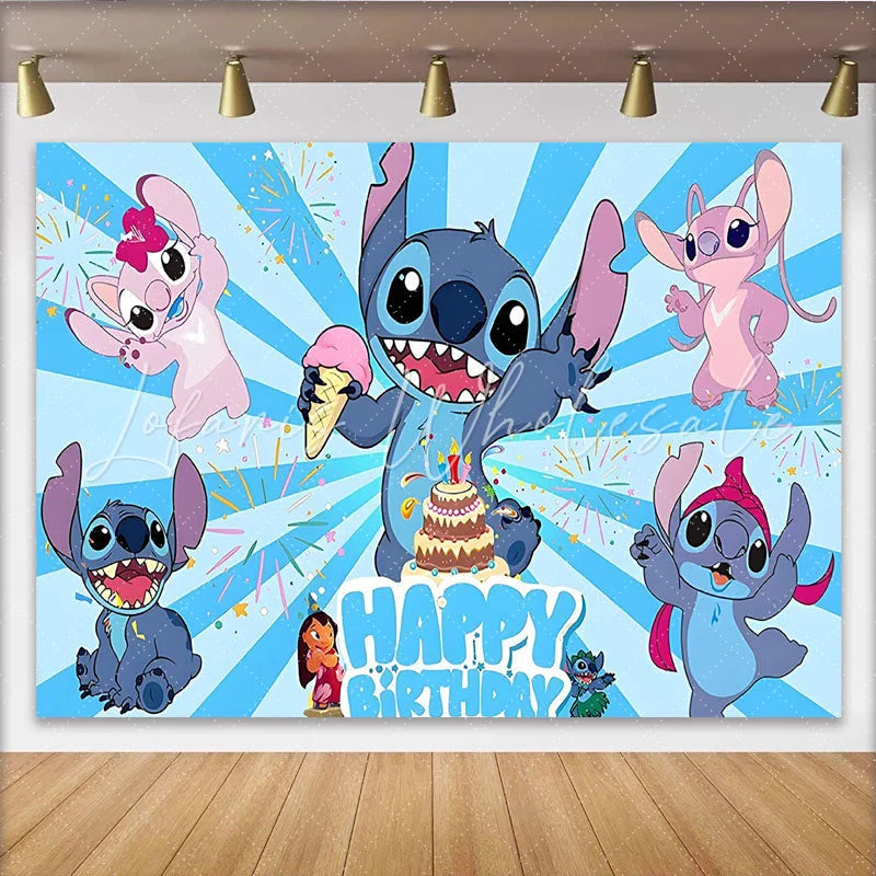 Lofaris Blue Cartoon Birthday Backdrop with Alien Characters Cake and Ice Cream Fun Party Decoration for Kids Photoshoot