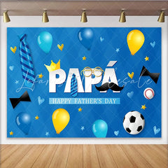 Lofaris Blue Fathers Day Backdrop with PAPÁ Text Crown Mustache Ties Festive Party Background for Celebration