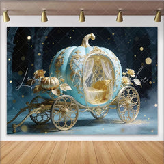 Lofaris Blue Gold Cinderella Pumpkin Carriage Photography Backdrop Elegant Fairytale Photo Booth Background for Princess Party