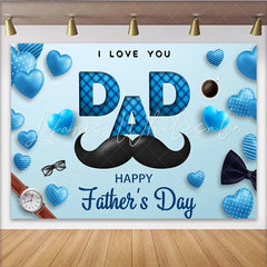 Lofaris Blue Hearts and Mustache Father’s Day Backdrop with I Love You Dad Text Happy Father’s Day Party Decor for Photo Booth Props