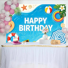 Lofaris Blue Ocean Beach Happy Birthday Backdrop with Palm Leaves and Starfish Summer Party Photography Background for Kids and Adults