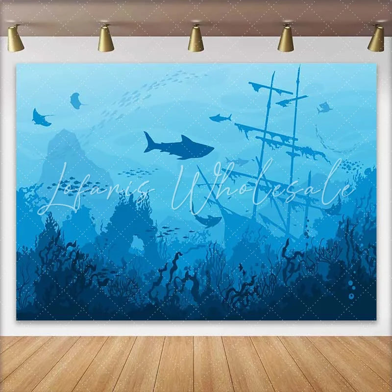 Lofaris Blue Ocean Underwater World natural scenery backdrop with Sharks Stingrays Sunken Ship for Marine Life Photography