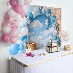 Lofaris Blue Silver Balloons Sky Clouds Birthday Cake Smash Backdrop Hot Air Balloon Boy 1st Party Photography Background Props