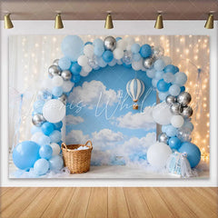Lofaris Blue Silver Balloons Sky Clouds Birthday Cake Smash Backdrop Hot Air Balloon Boy 1st Party Photography Background Props