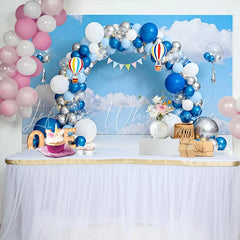 Lofaris Blue Sky Hot Air Balloon Birthday Cake Smash Backdrop ONE Marquee Sign and Clouds Background