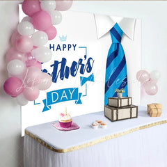 Lofaris Blue Striped Tie Happy Father’s Day Backdrop with White Collar Elegant Background for Dad’s Special Day Celebration