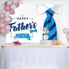 Lofaris Blue Striped Tie Happy Father’s Day Backdrop with White Collar Elegant Background for Dad’s Special Day Celebration
