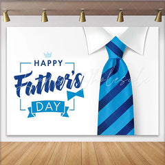 Lofaris Blue Striped Tie Happy Father’s Day Backdrop with White Collar Elegant Background for Dad’s Special Day Celebration