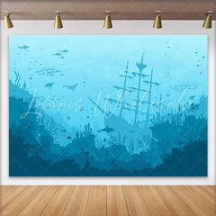 Lofaris Blue Teal Underwater Sunken Ship and Marine Life Natural Scenery Backdrop Deep Ocean Adventure Party Decor