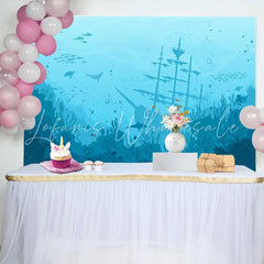 Lofaris Blue Teal Underwater Sunken Ship and Marine Life Natural Scenery Backdrop Deep Ocean Adventure Party Decor