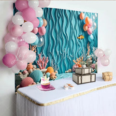 Lofaris Blue Under The Sea Birthday Backdrop with Clownfish and Coral Colorful Balloons Ocean Theme Background for Kids Party