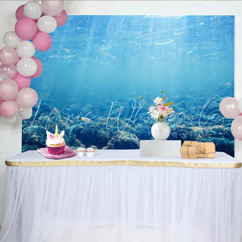 Lofaris Blue Underwater Photography Backdrop with Sunlight Rays and Rocky Seabed Natural Ocean Background for Studio Photoshoot