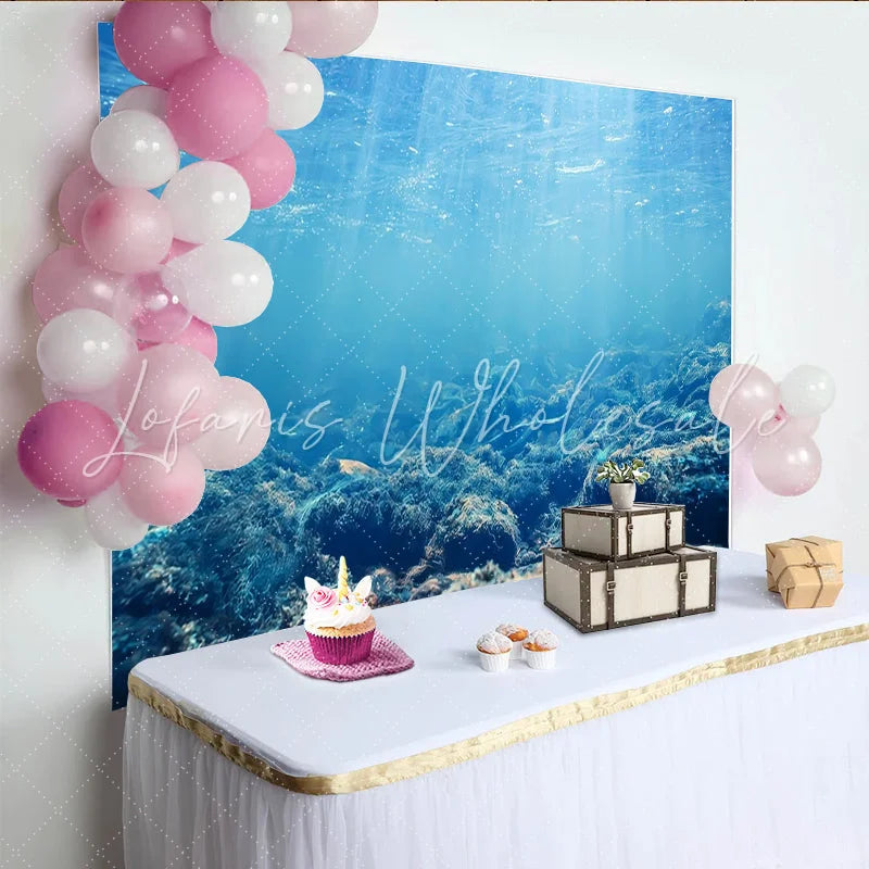 Lofaris Blue Underwater Photography Backdrop with Sunlight Rays and Rocky Seabed Natural Ocean Background for Studio Photoshoot